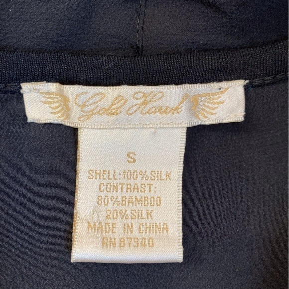 Gold Hawk Draped Silk  Sleeveless Top Blouse - Picture 5 of 8